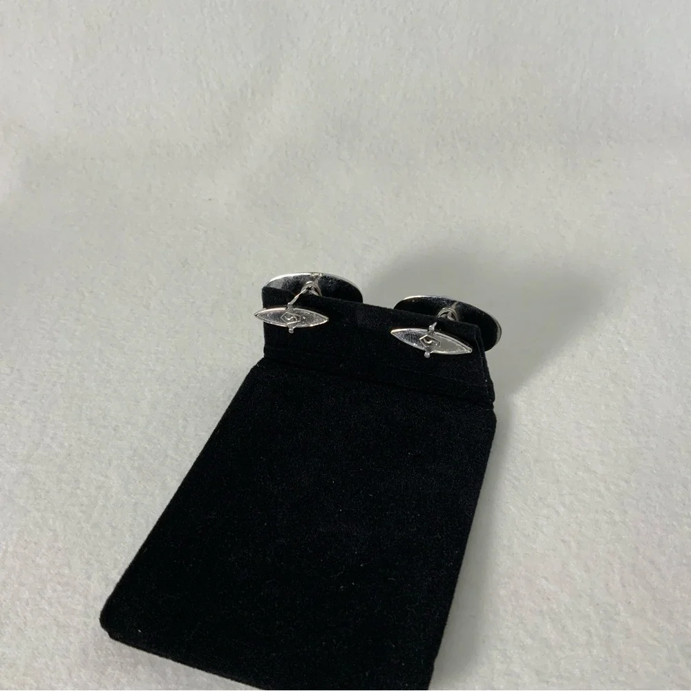 SWANK Silver Cufflinks with Gray Quartz Stone Matching Tie Clip Set